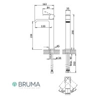 MEDIDAS MONOMANDO LAVABO ALTO LINEA BRUMA